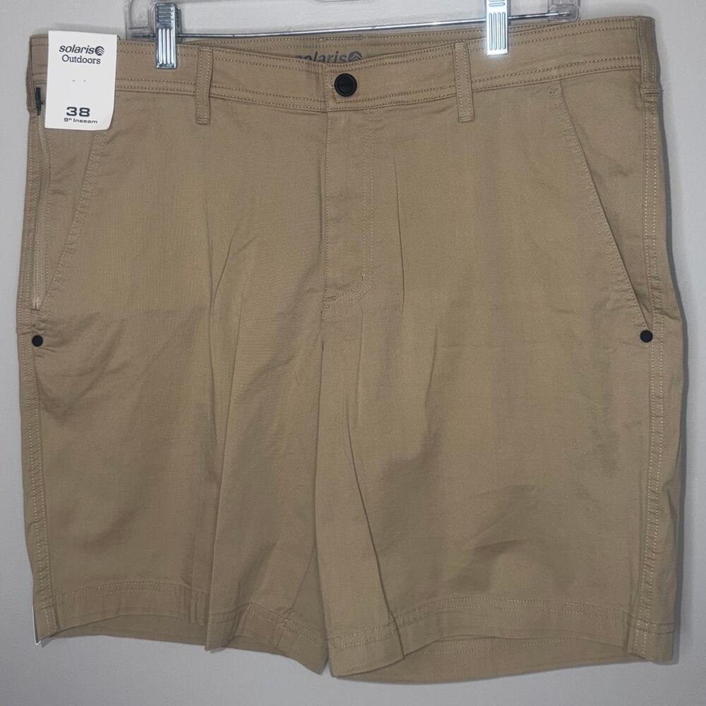 NWT Solaris Outdoors Comfort Stretch Mens Shorts 38 9" Inseam Tan NWT